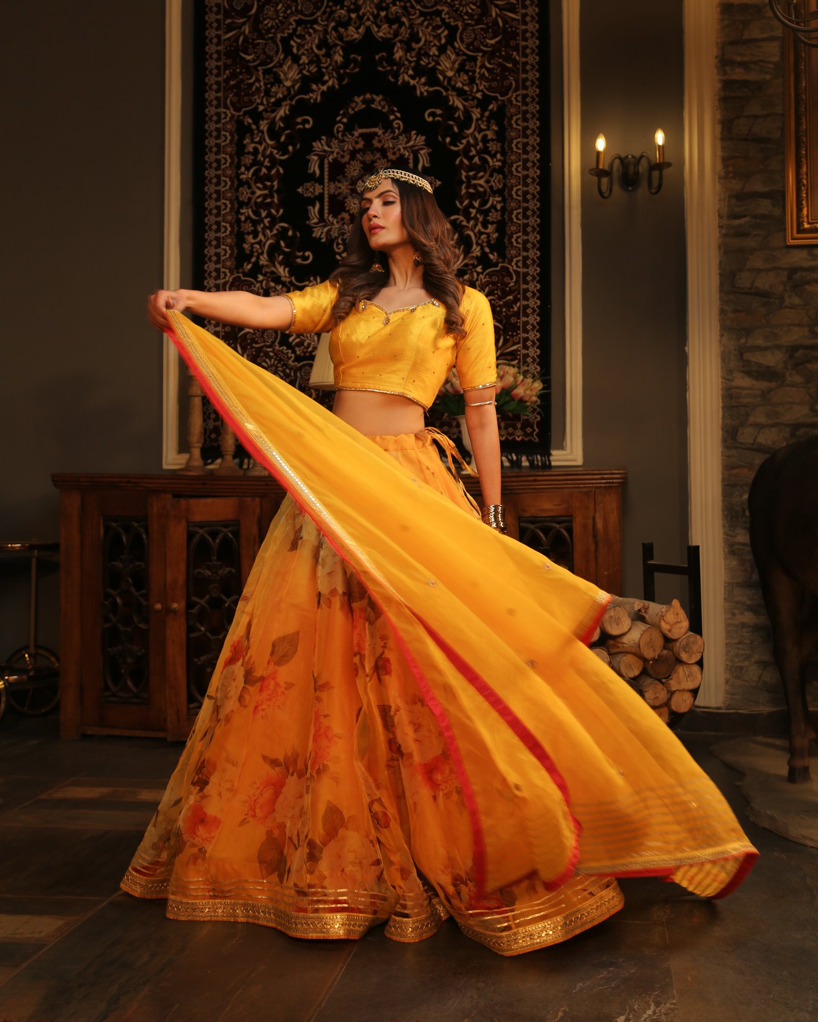 Custom-stitched gown on a dress form